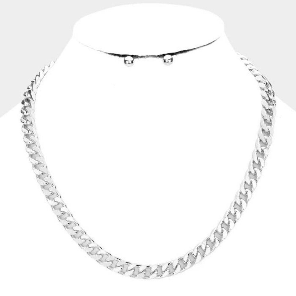 Silvertone Chain Metal Necklace Earring Setnwt
